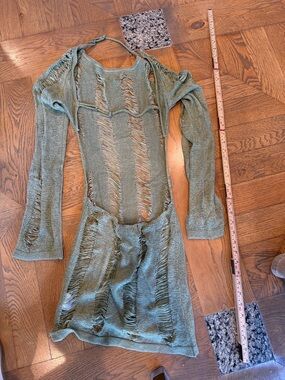 Jaded London Olive Green Distressed Knit Mini Dress